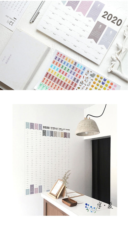 2020 Paper Wall Calendar and To Do List with Free Stickers